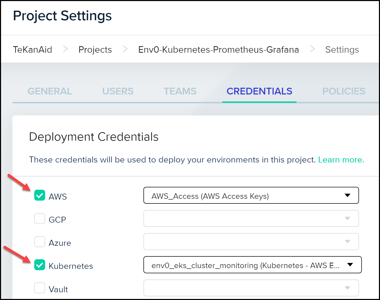 2. Add k8s cluster credentials