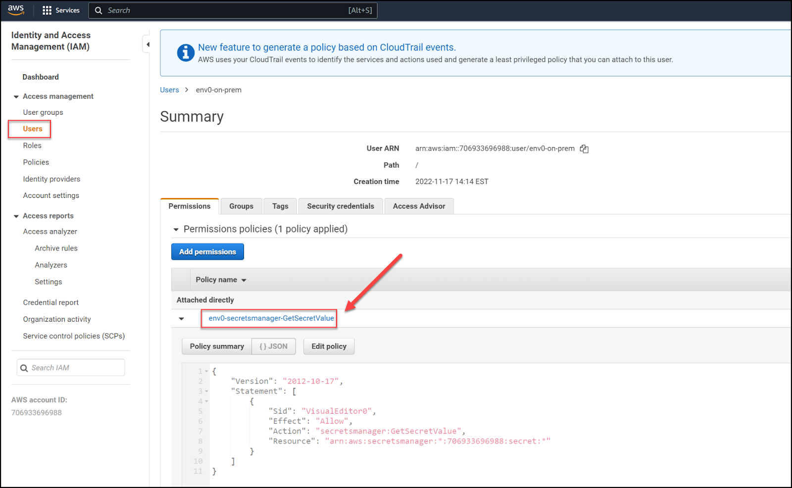 Create an AWS user