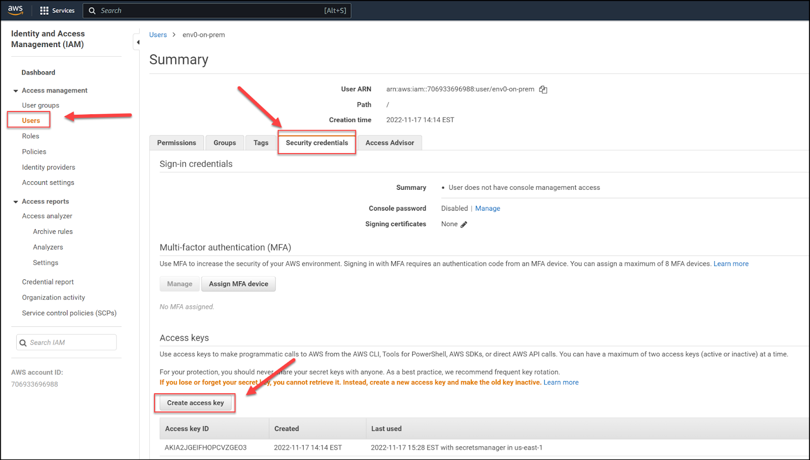 Create an AWS user