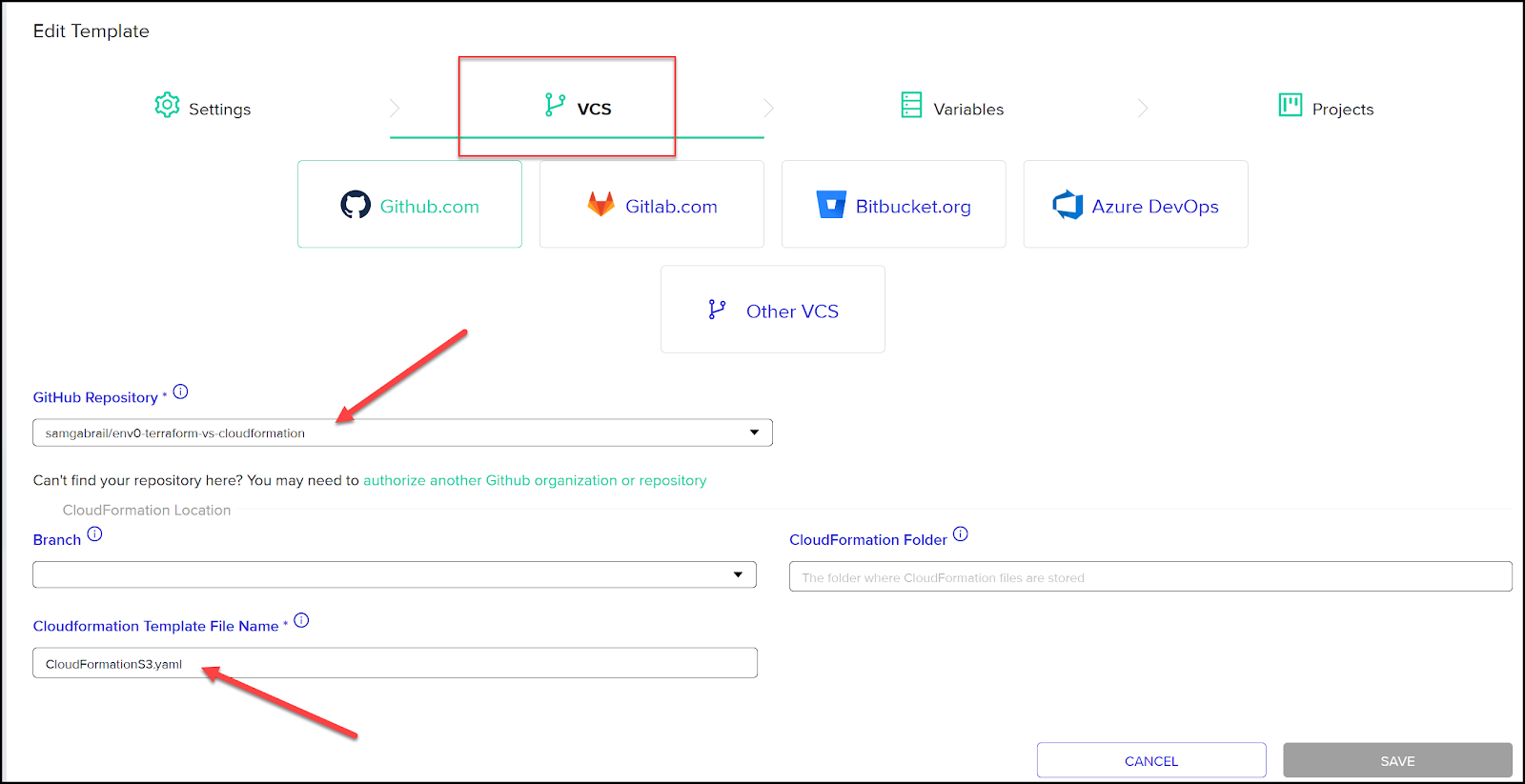 1. Create an env0 Template for CloudFormation