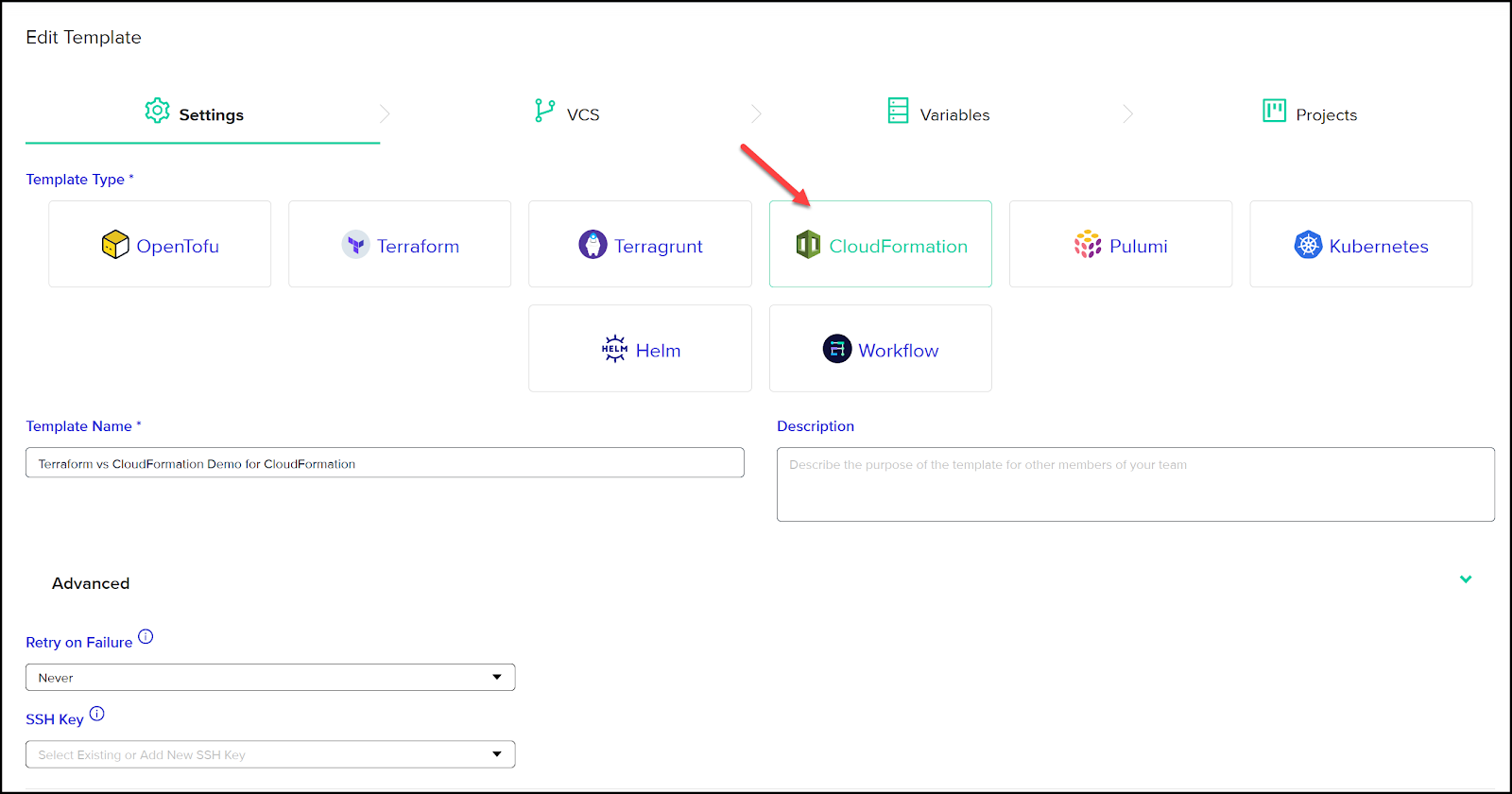 1. Create an env0 Template for CloudFormation