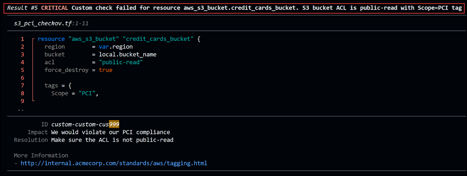 tfsec custom policy output