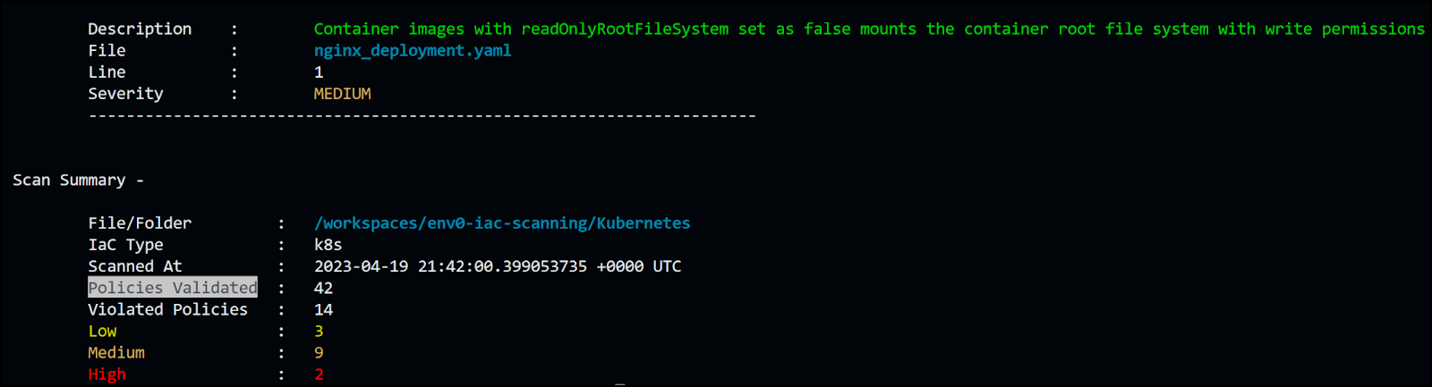 terrascan kubernetes output summary