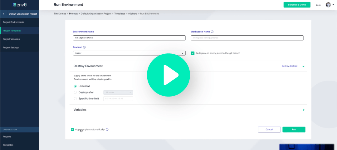 Continuous Deployment into vSphere with env0