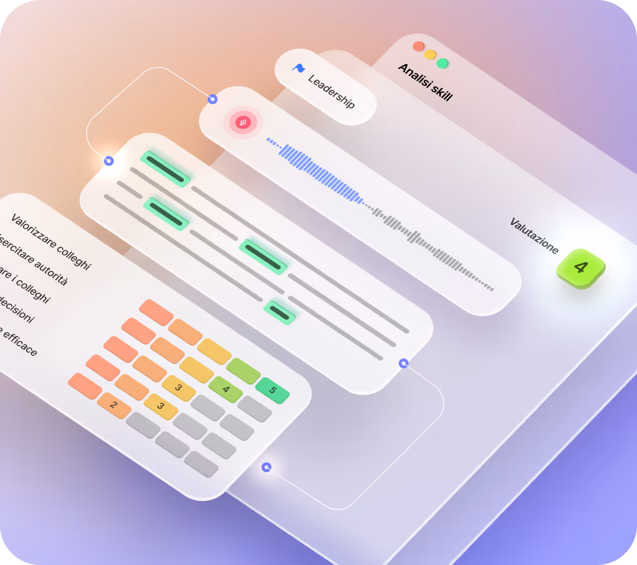 Una valutazione numerica delle soft e hard skill e una persona sorridente