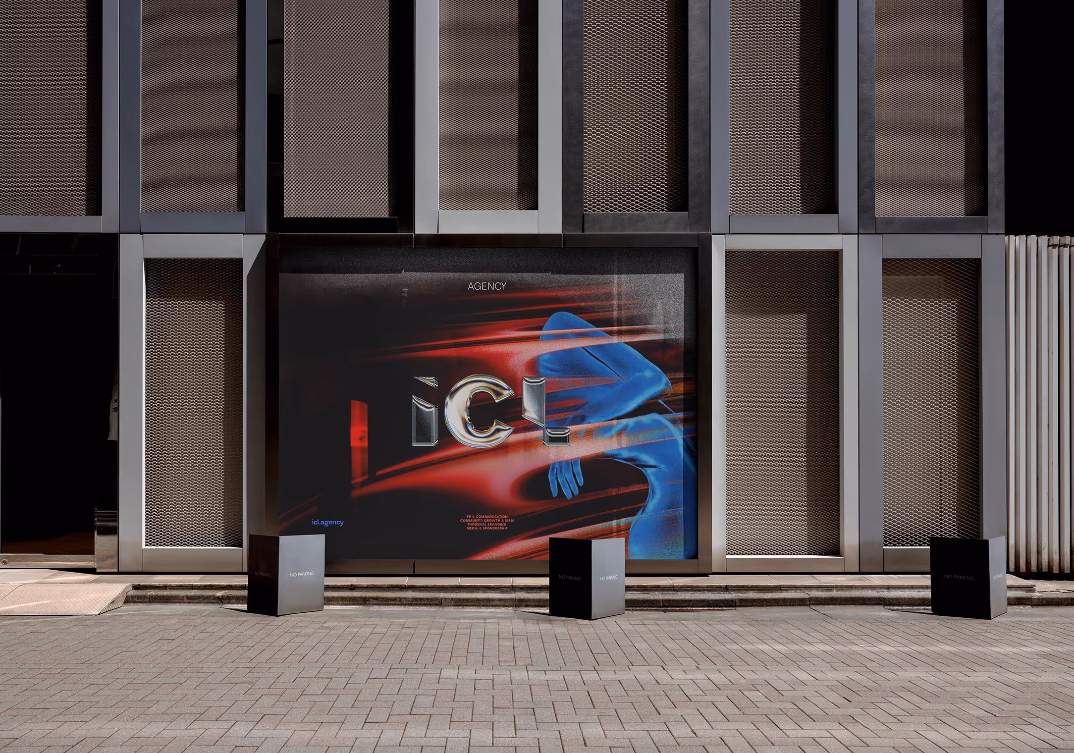 A billboard on the street with a colourful advertising.