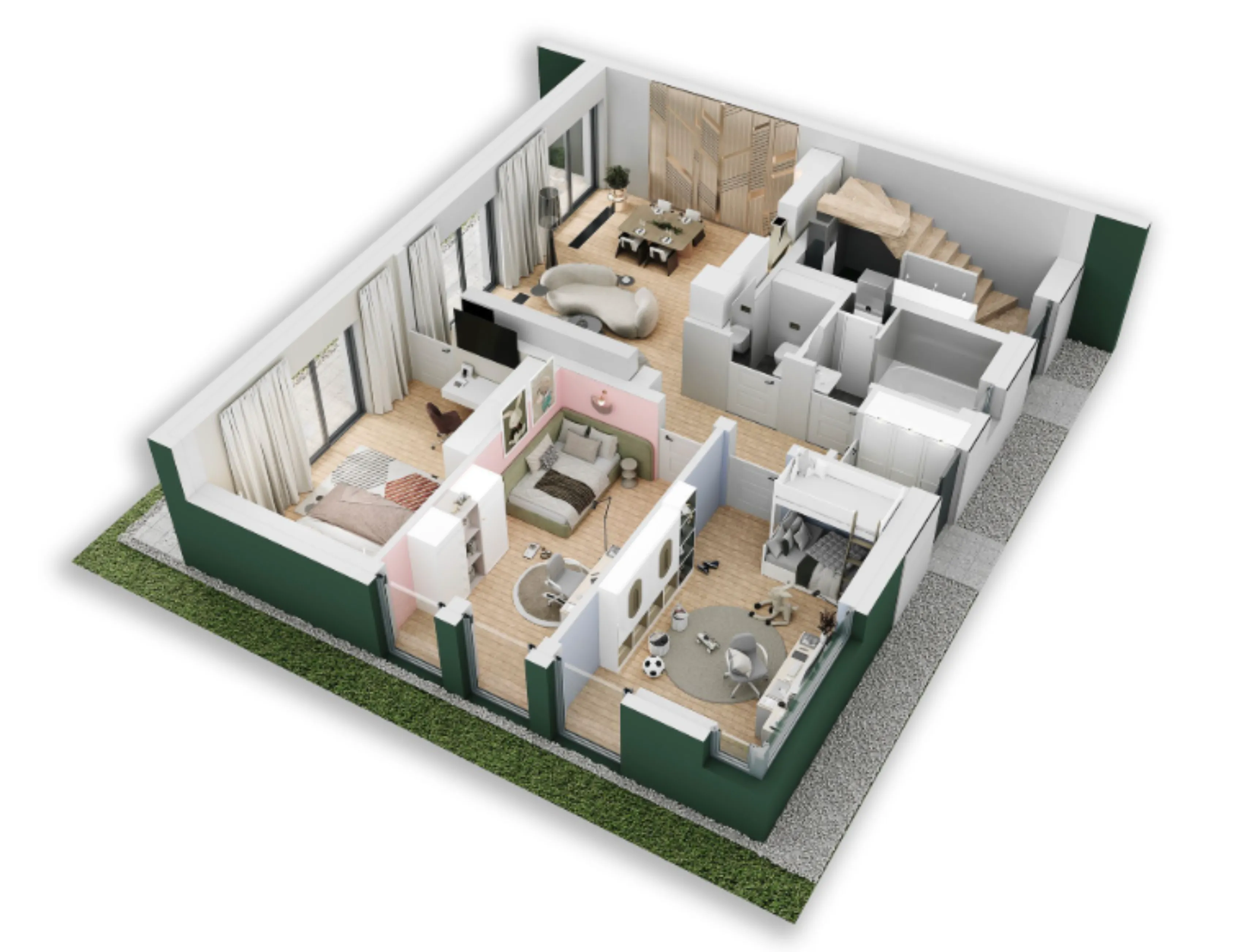 3D scene of a house from top