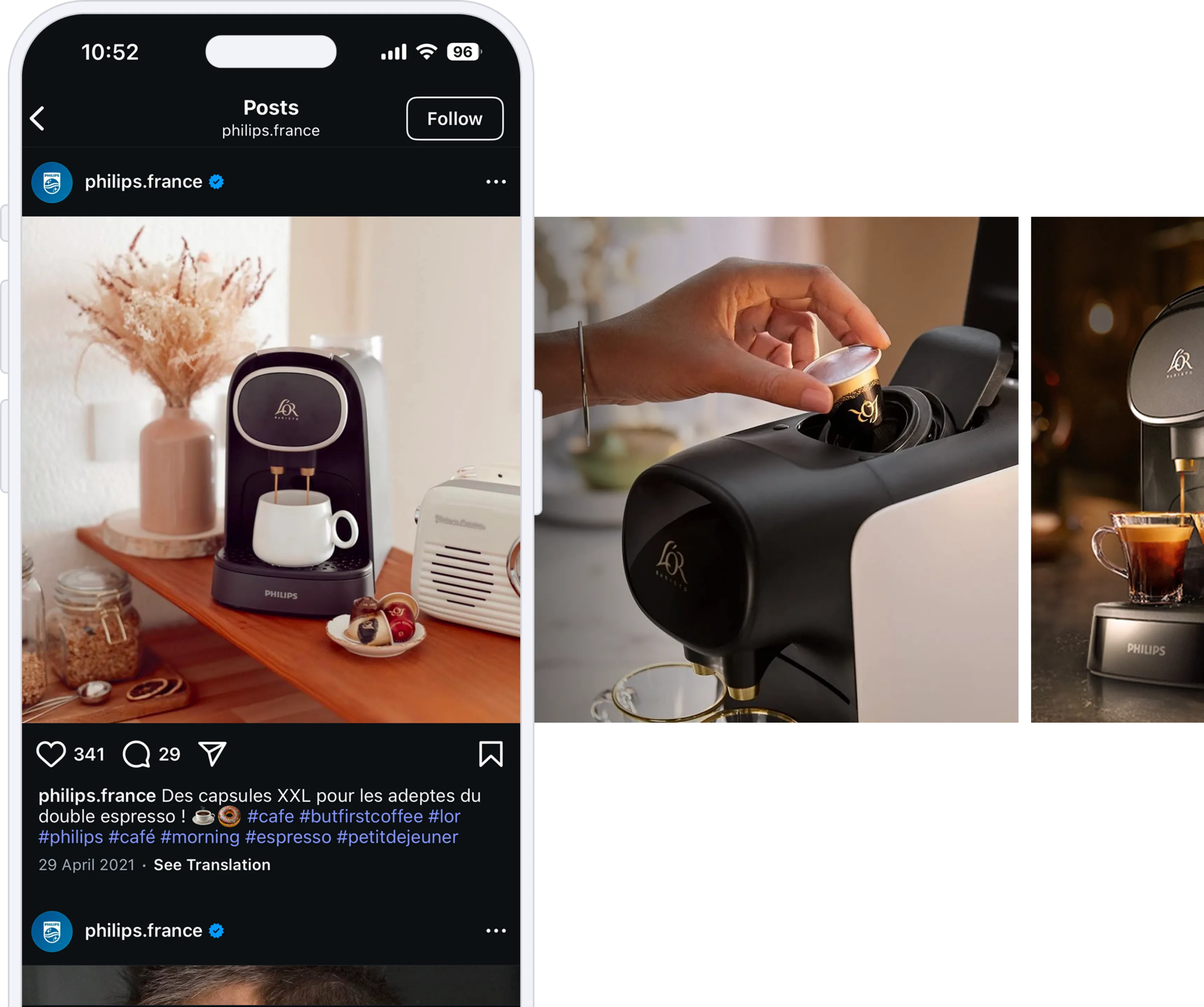 Examples of instagram posts with 3D scenes of coffee machine