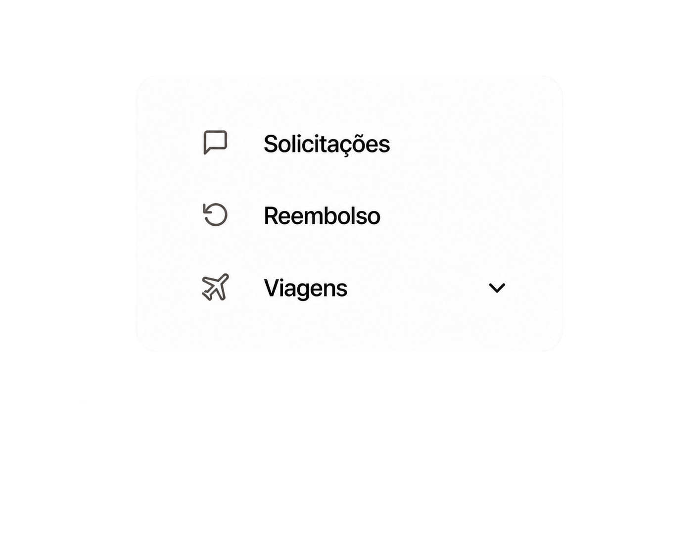 Solicitações, reembolso e viagens