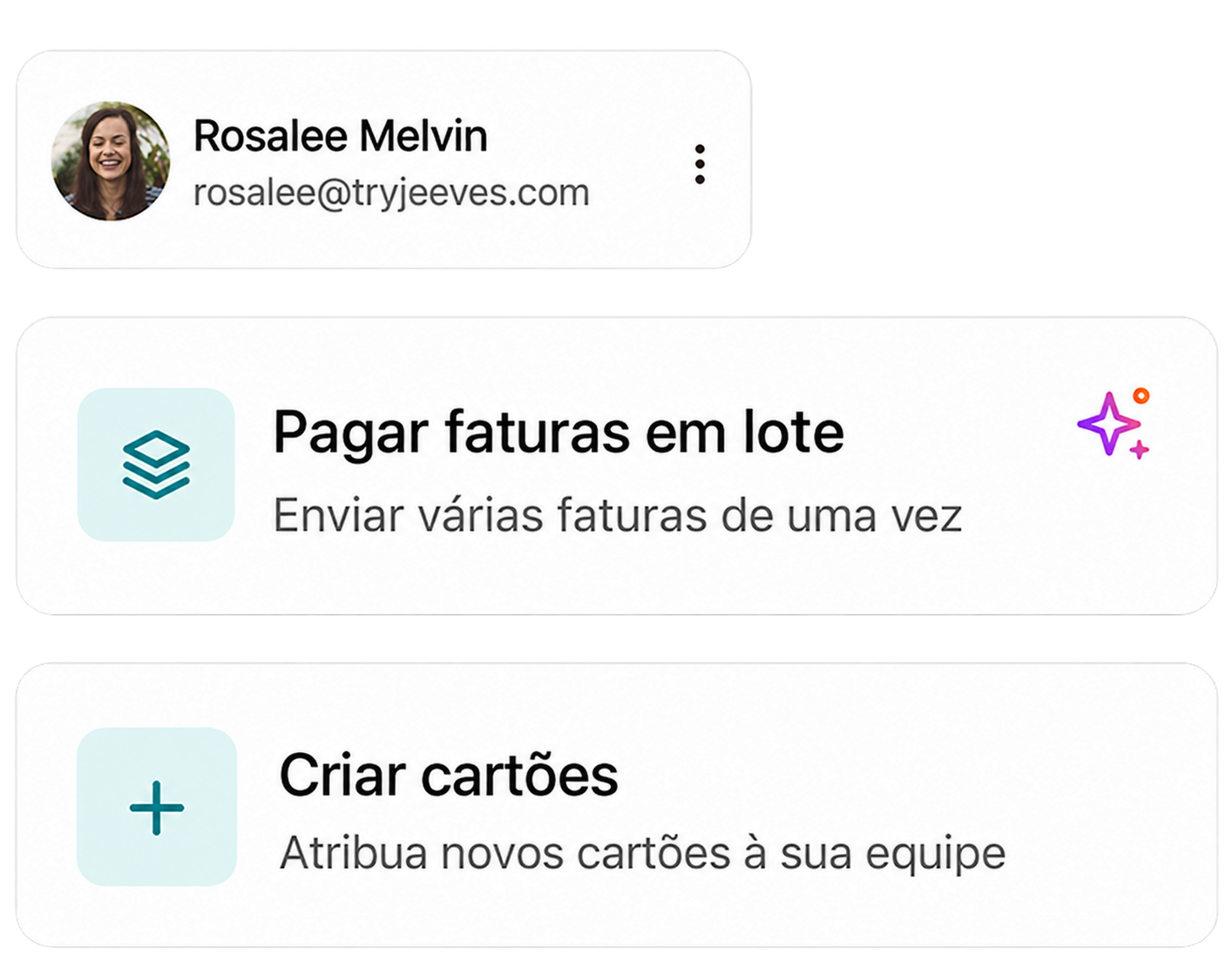 Perfil, pagar faturas em lote e criar cartões
