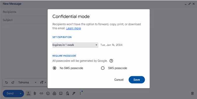 Image of the Credential Mode in Gmail