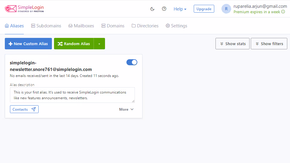 simplelogin page