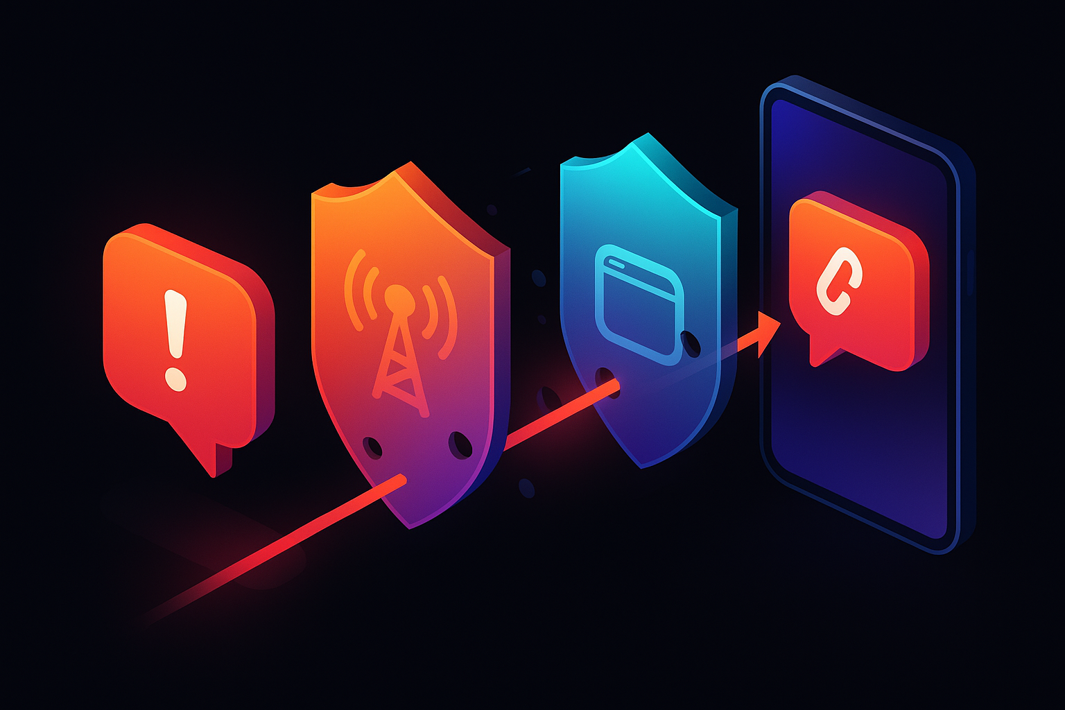 Phishing SMS slipping through three weakened security shields to reach a smartphone