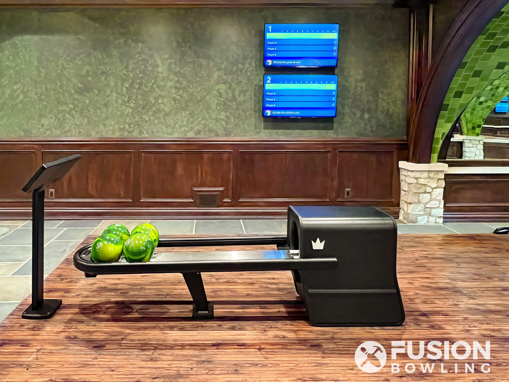Residential bowling alley equipment installed by home bowling contractor in Michigan.