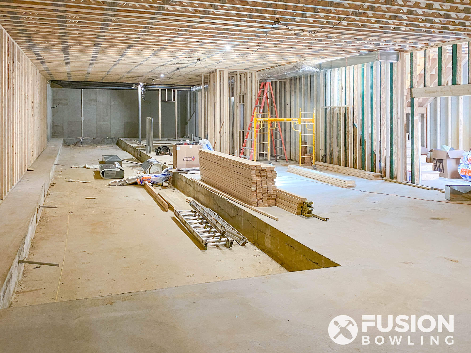 Slab depression before the home bowling alley gets installed.