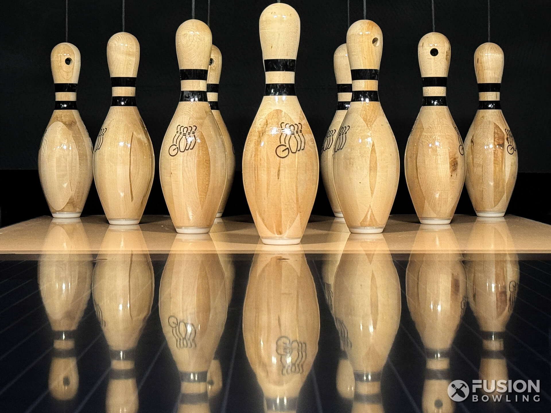 Custom wood pins in a residential bowling alley.