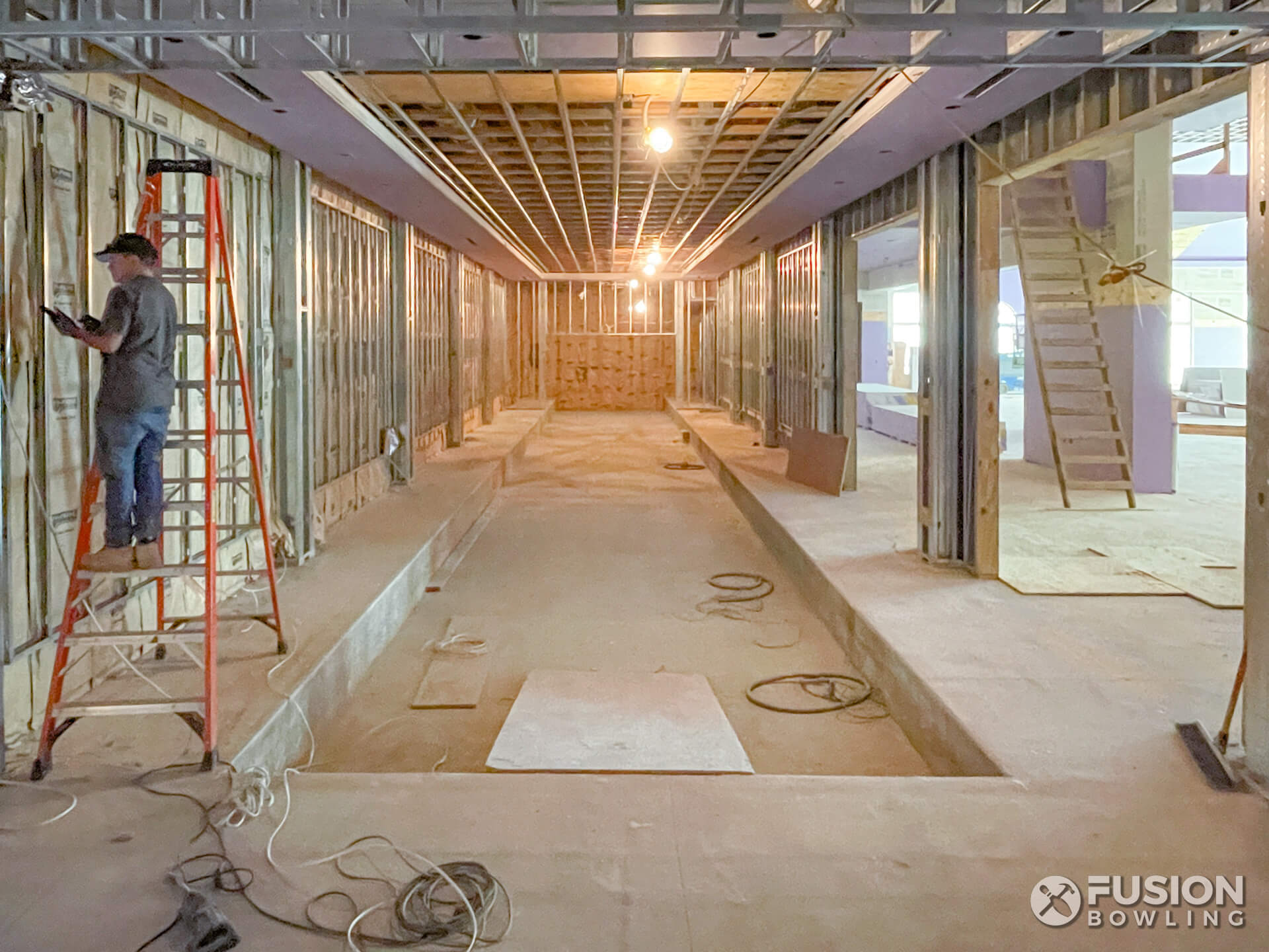 Home bowling alley room under construction near Miami.