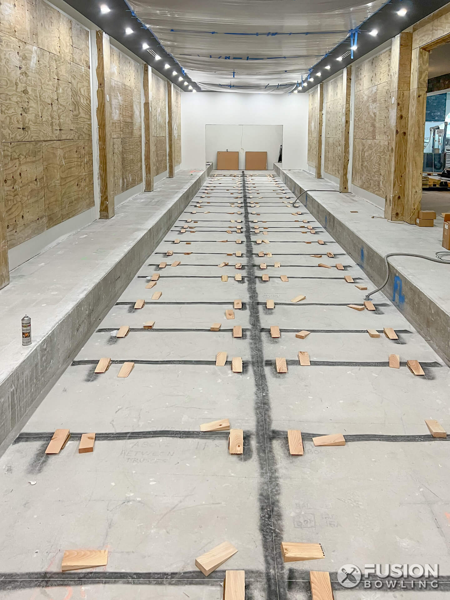 Residential bowling lanes under construction by Fusion Bowling.
