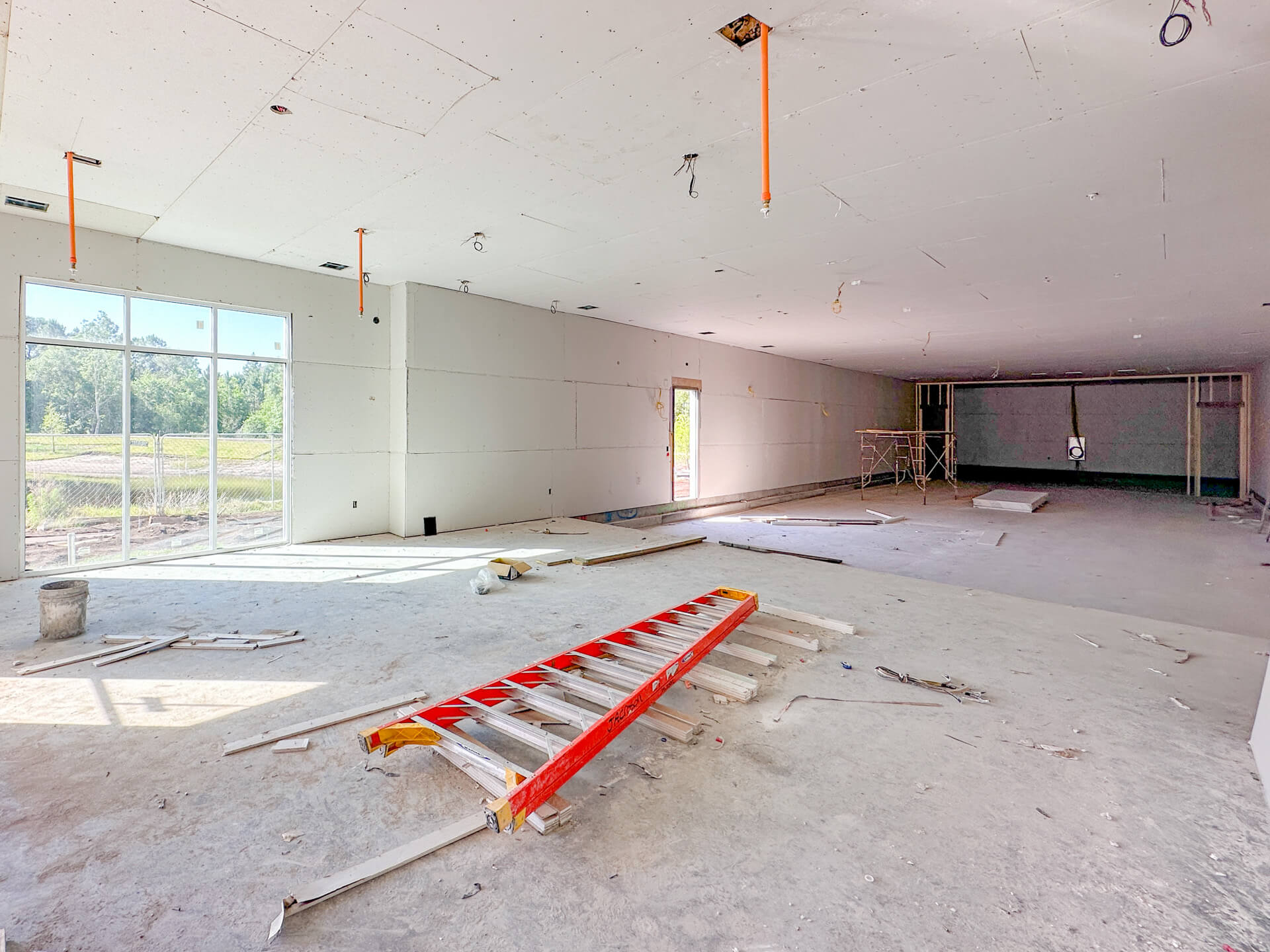 Recessed concrete slab, ready for the bowling alley to be installed.
