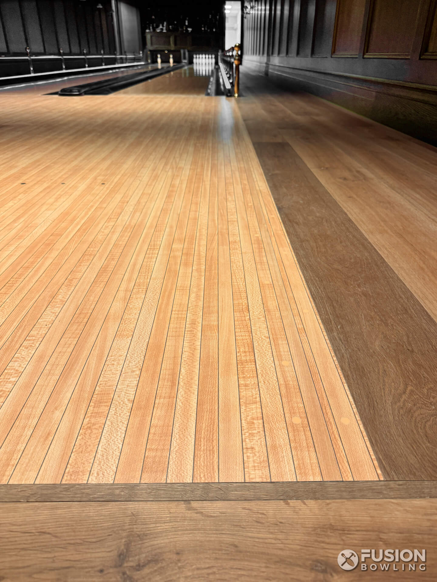 Bowling alley flush flooring transition.