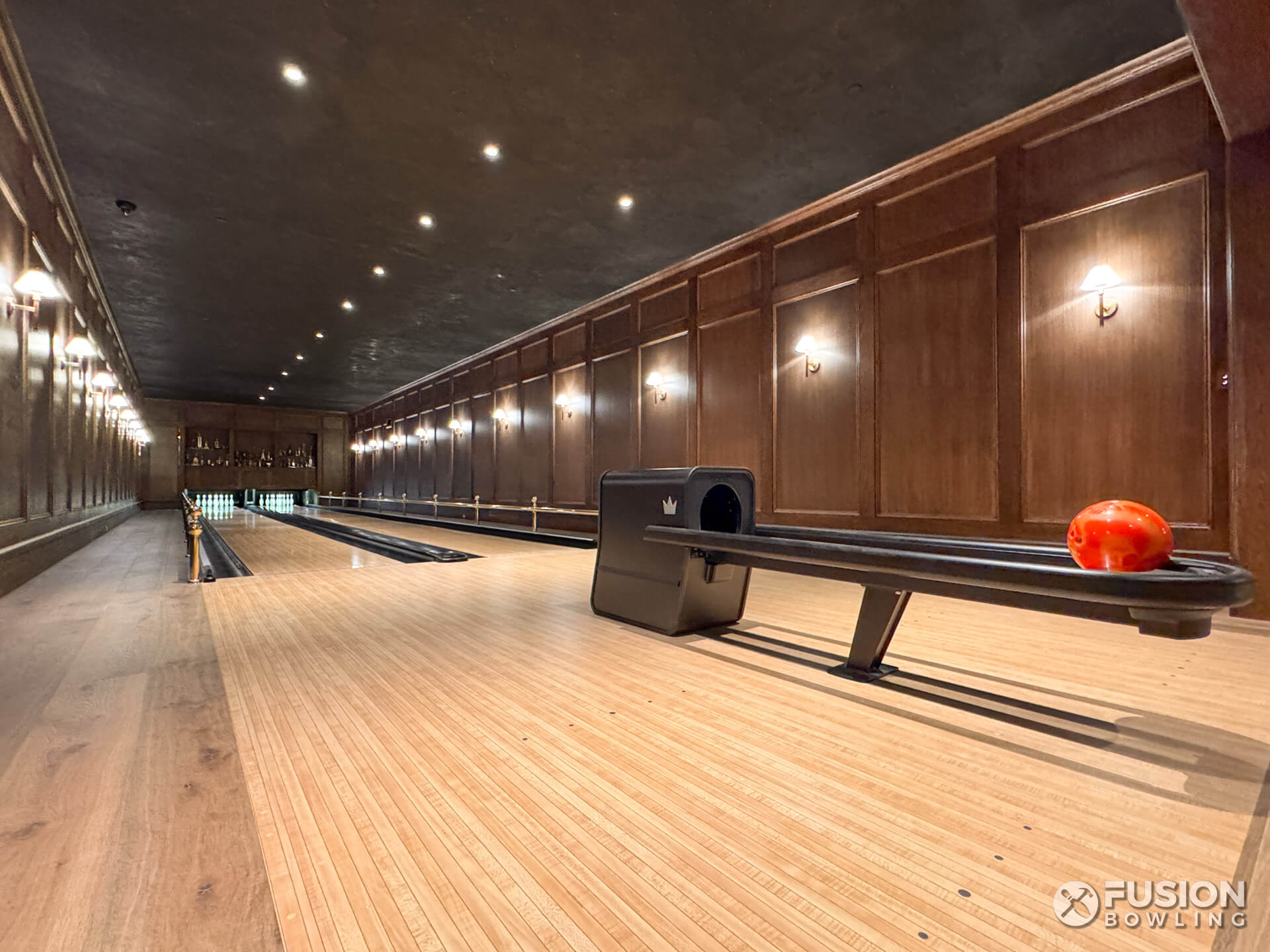 Private custom bowling alley construction by Fusion Bowling in Utah home.