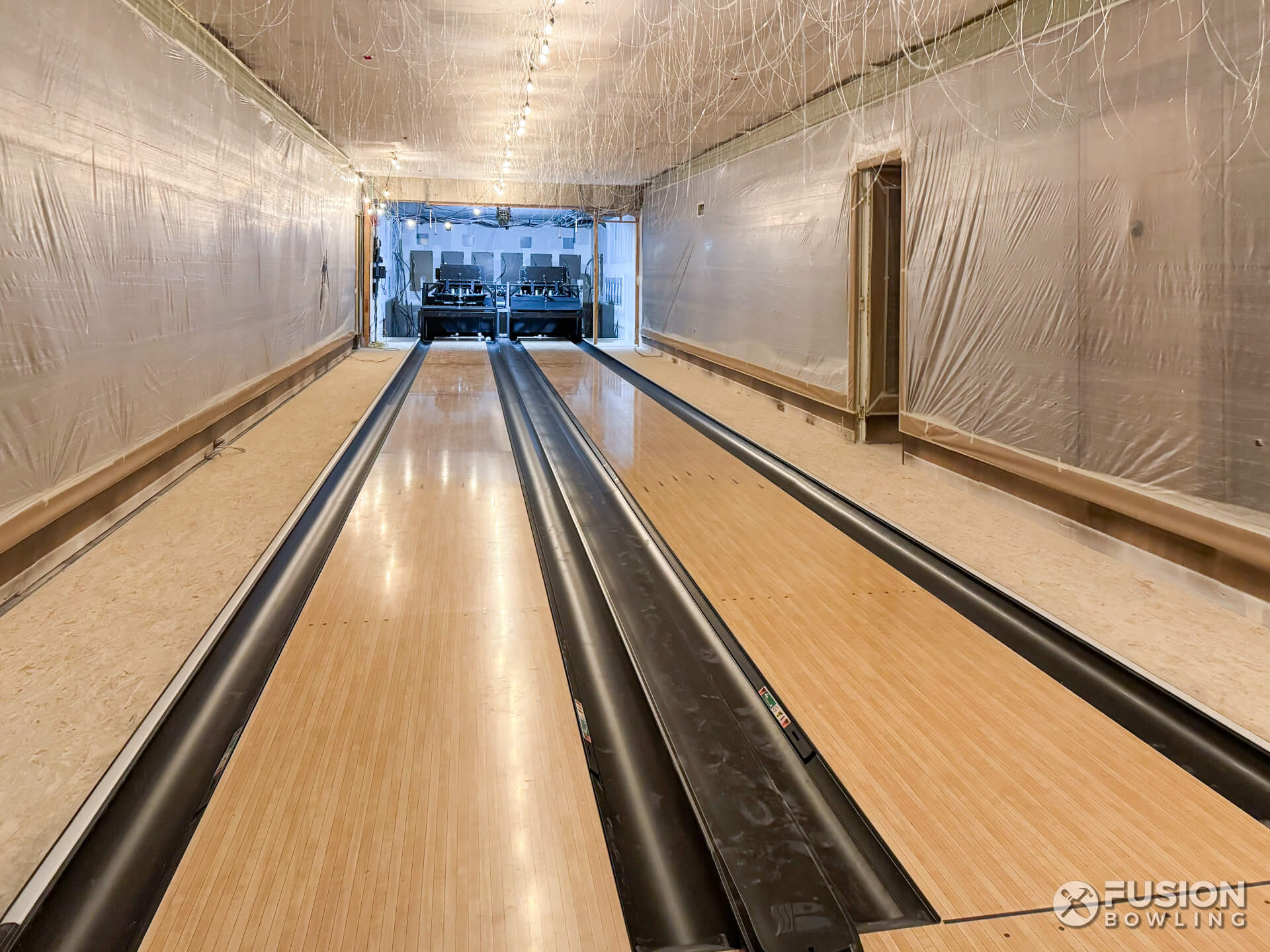 Home bowling alley in Provo, Utah with fiber optic lights in the ceiling like stars.
