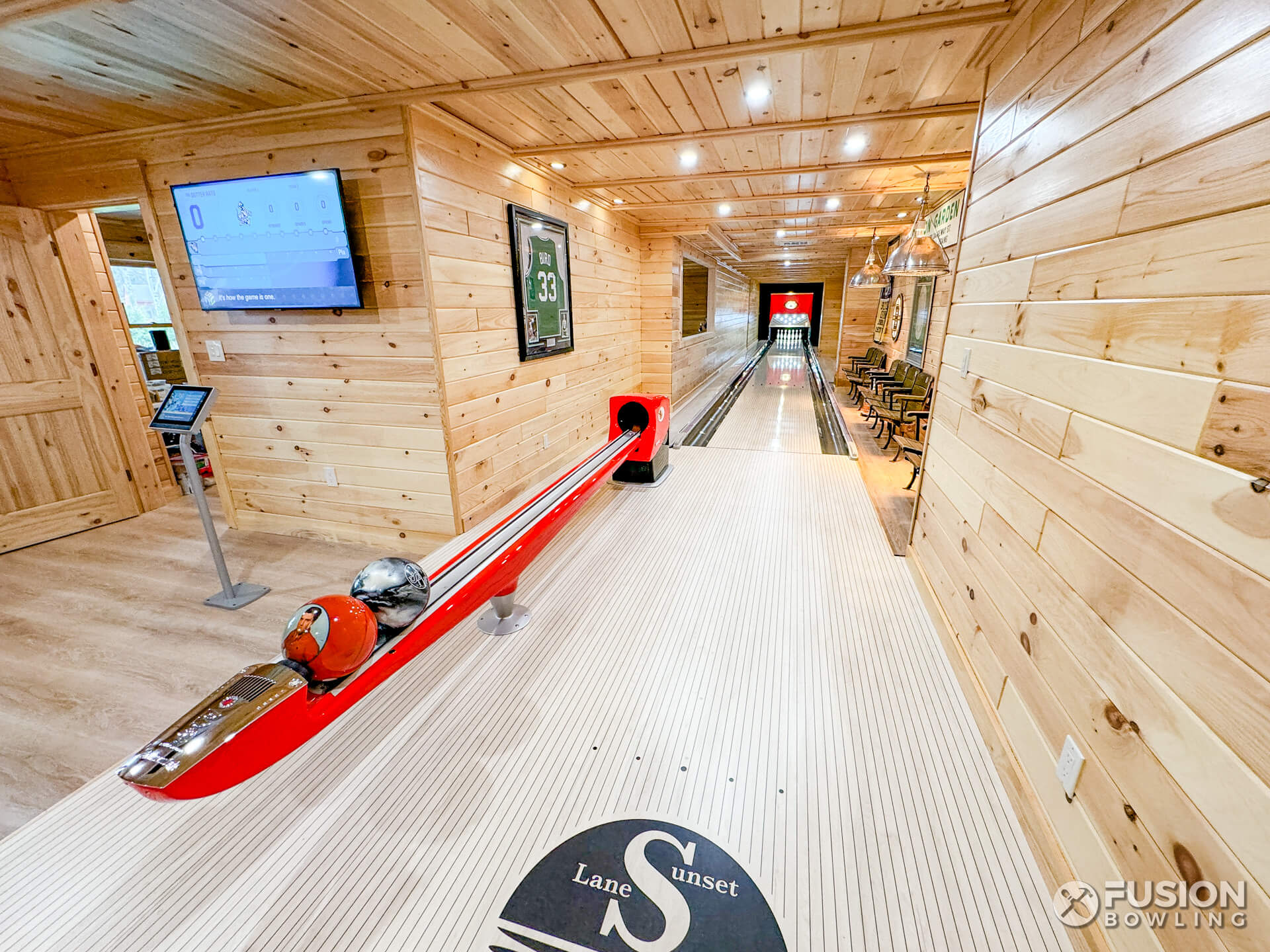 In-home private 1-lane bowing alley equipment installed and built by Fusion Bowling in New England.