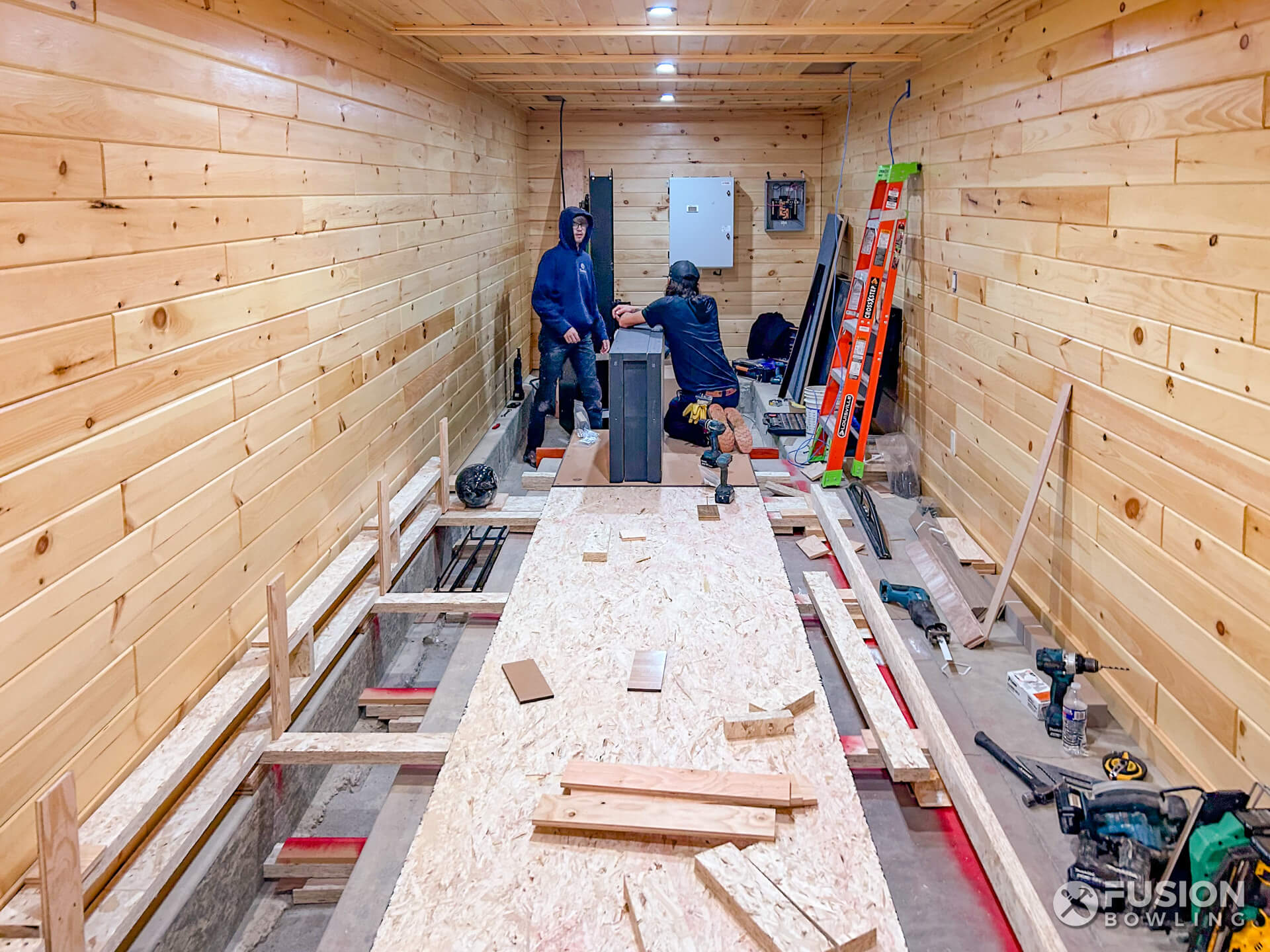Fusion Bowling equipment installer contractors building a private bowling alley.