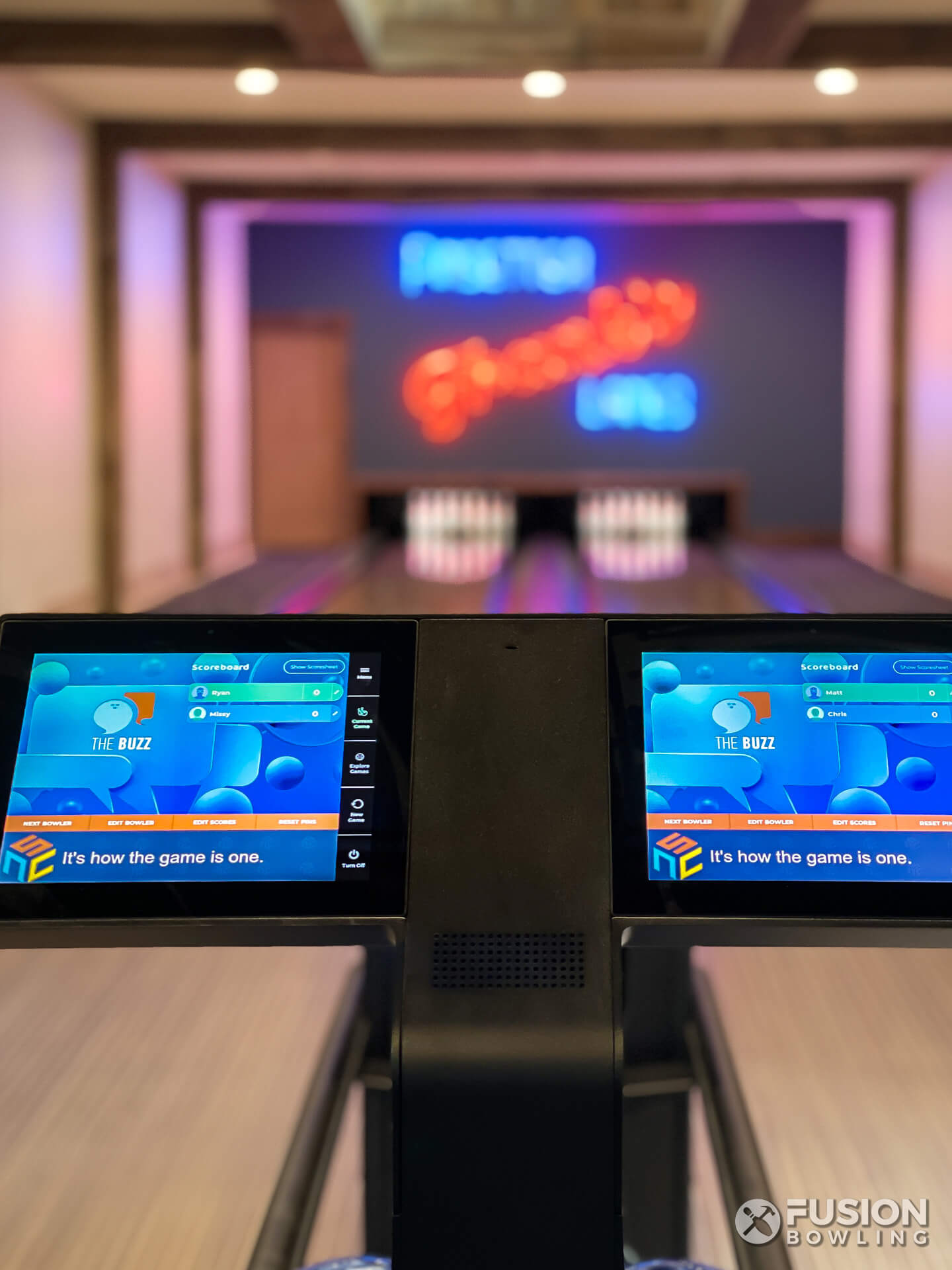 Brunswick Sync touchscreen controls for a bowling alley.