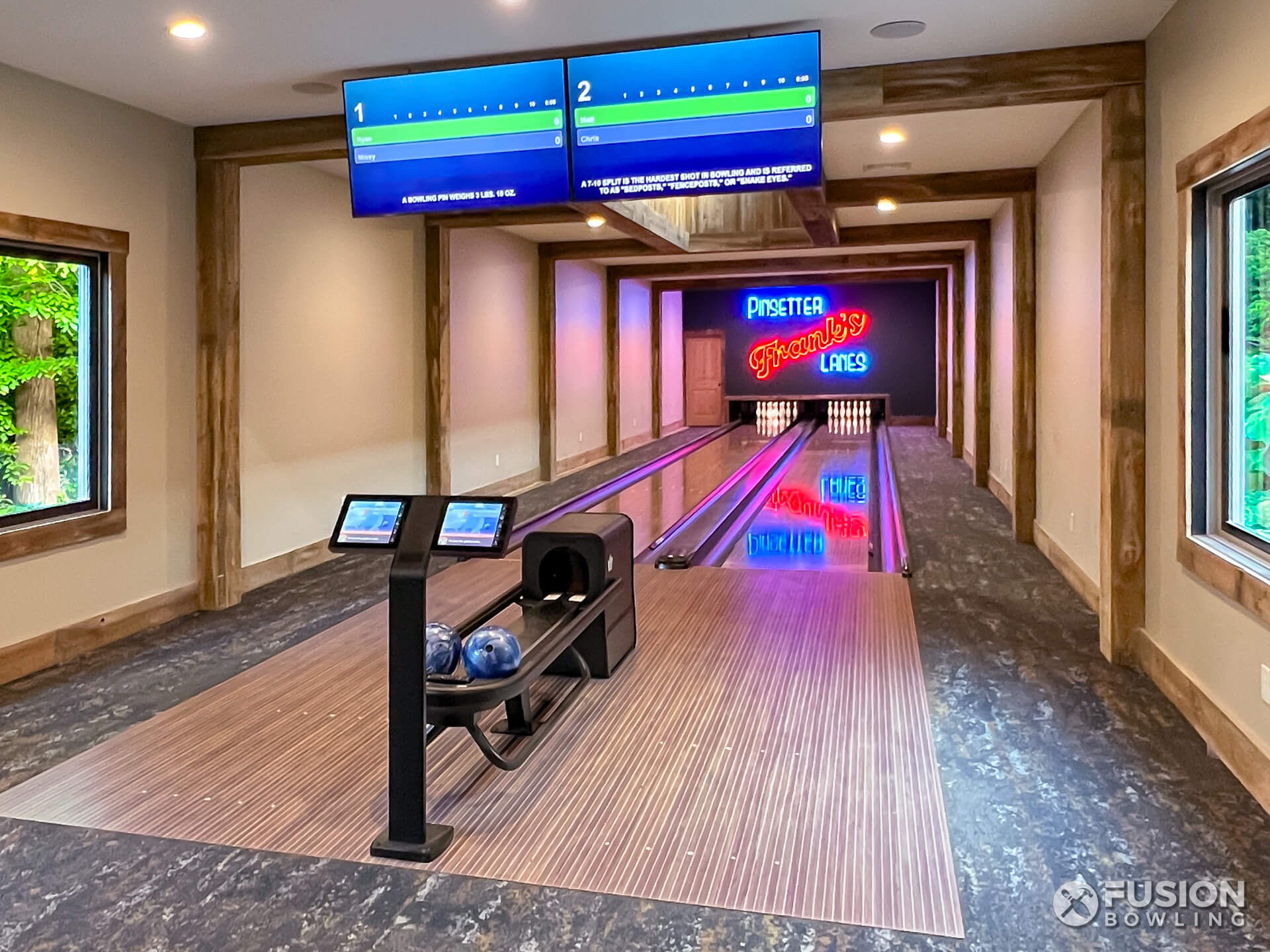 New Jersey in-home bowling alley equipment built by Fusion Bowling installation contractor crew.