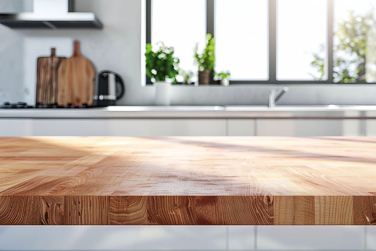 modern kitchen with timber wood benchtop