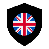 Round icon of the United Kingdom flag on a black background.