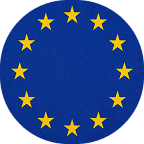 European Union flag with twelve yellow stars in a circle on a blue background.