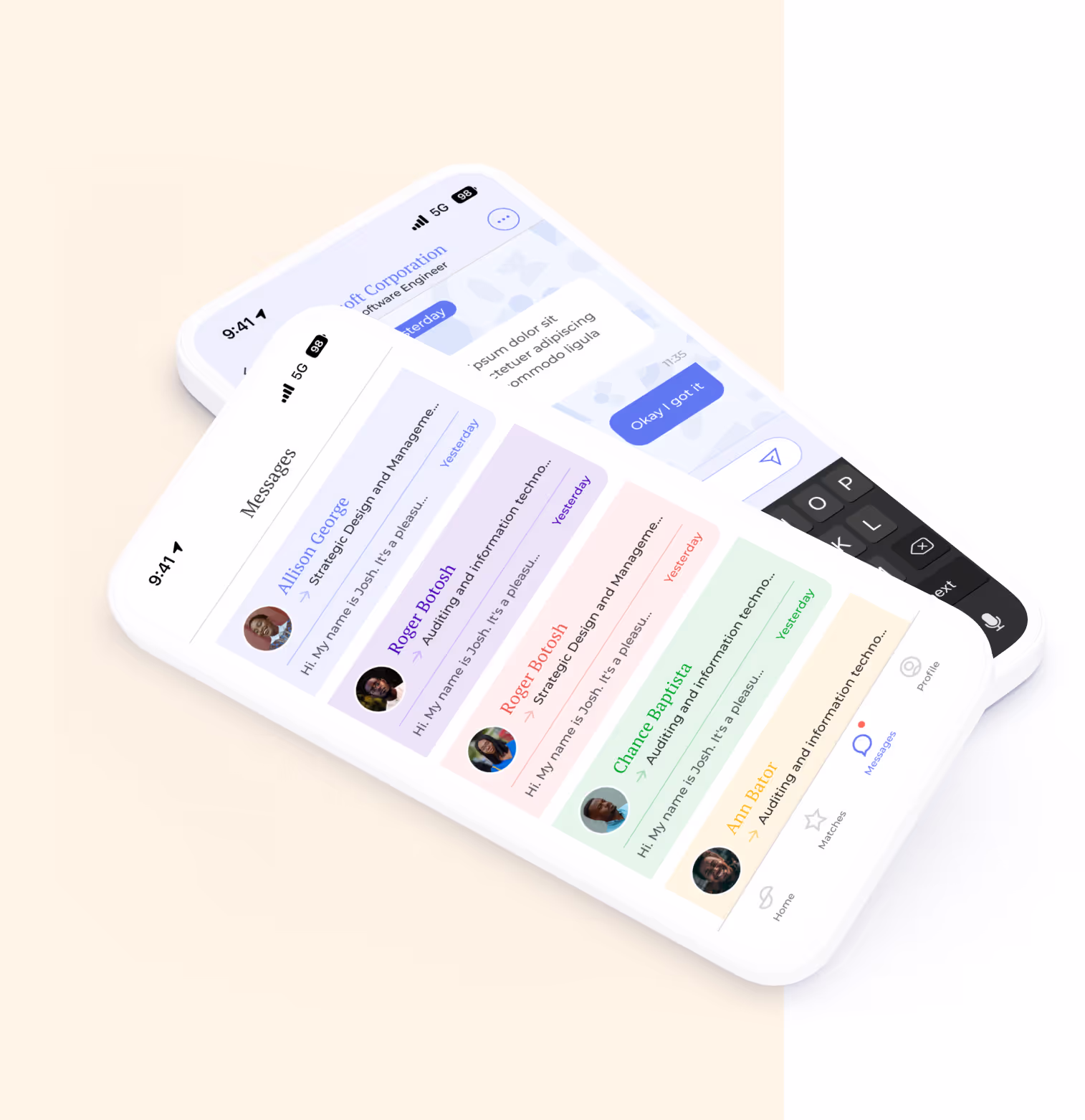 Zwei iPhone Mockups mit Screens der Skillsmatch App