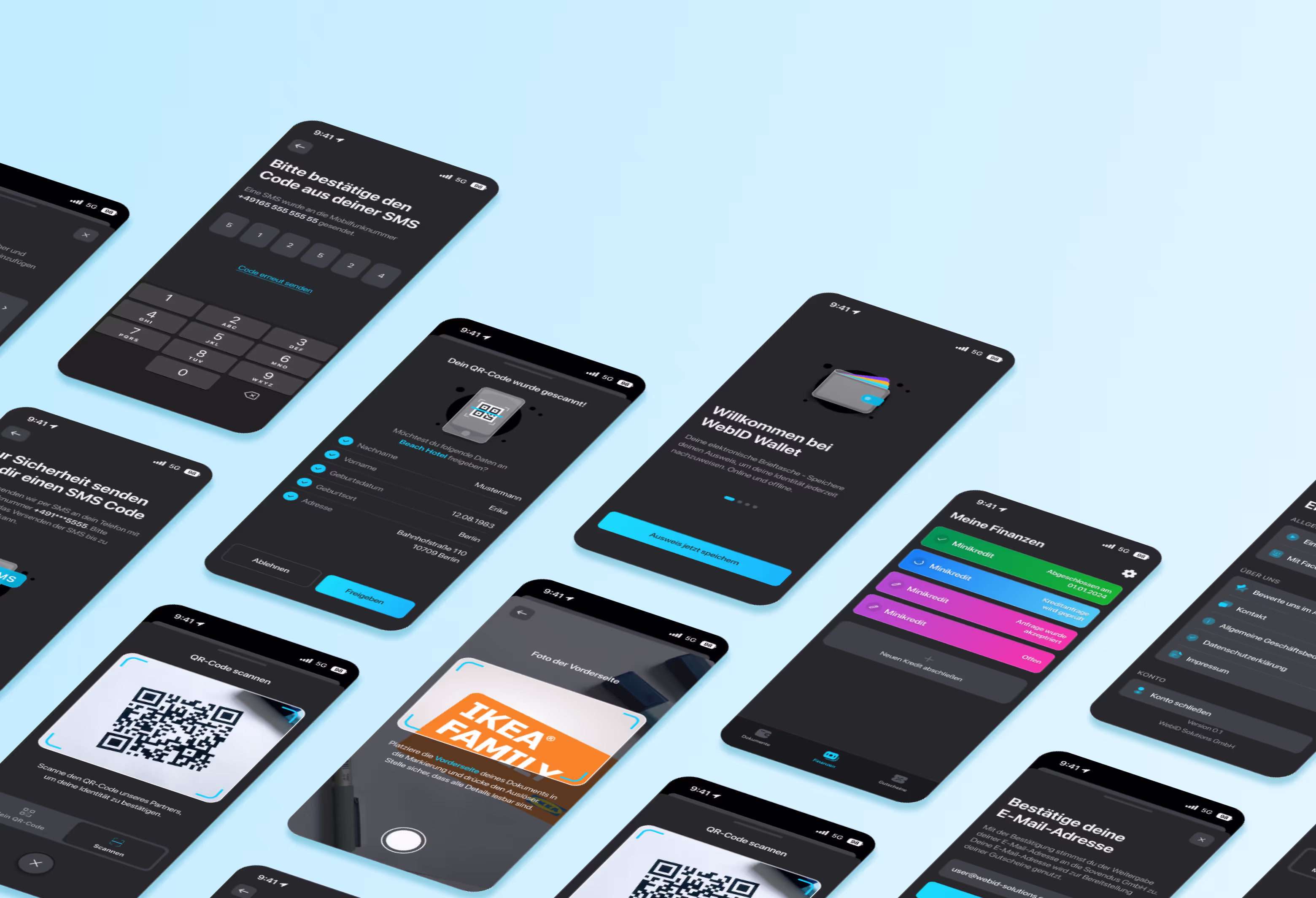 Verschiedene iPhone Screens der WebID Wallet App