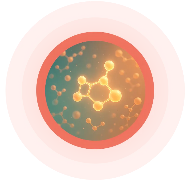 Leuchtende Molekülstruktur mit miteinander verbundenen Kugeln