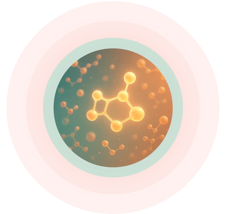 Leuchtende Molekülstruktur mit miteinander verbundenen Kugeln