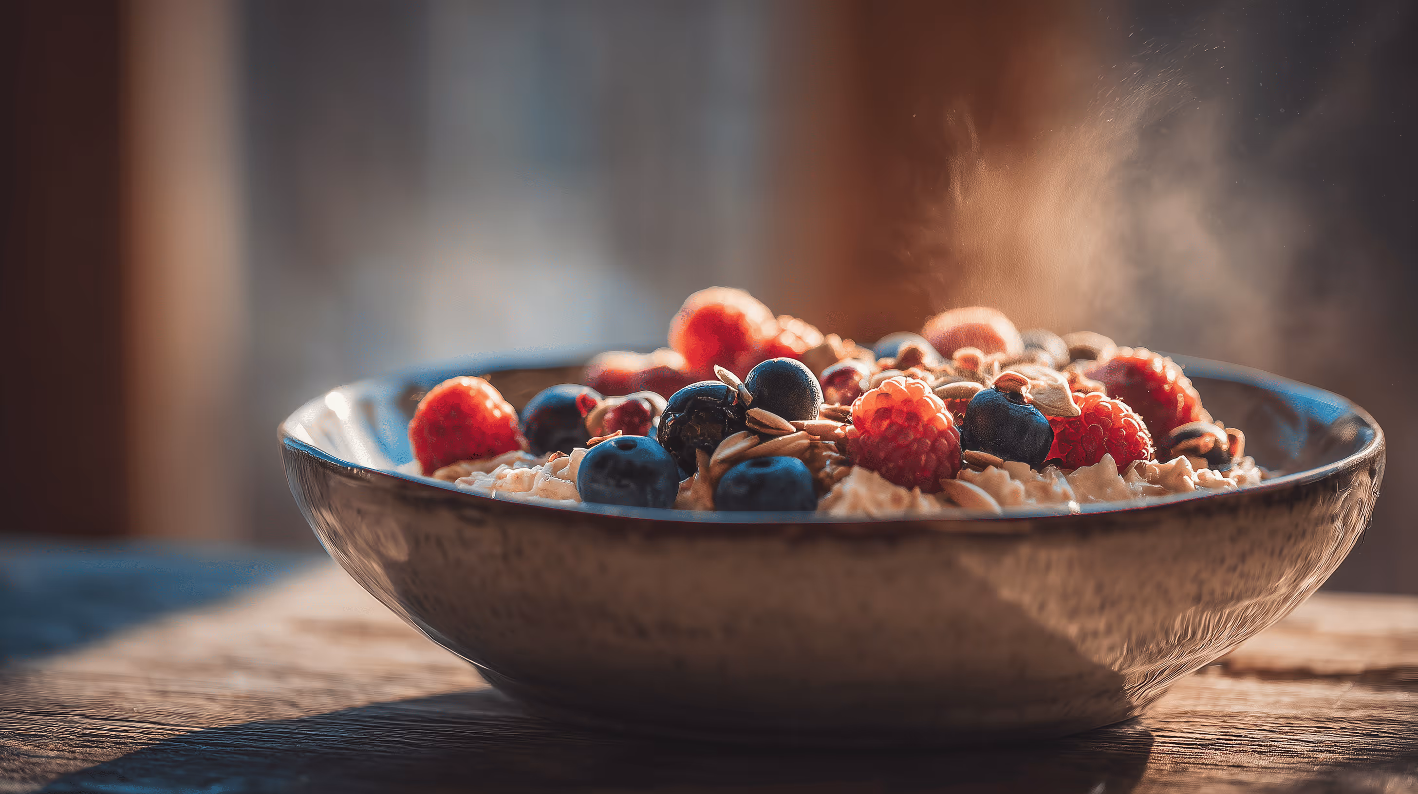 Eine Schüssel Haferflocken mit Beeren, ein ideales Frühstück nach den Prinzipien der Louwen-Diät – Rezept-Idee von Jan Bahmann.