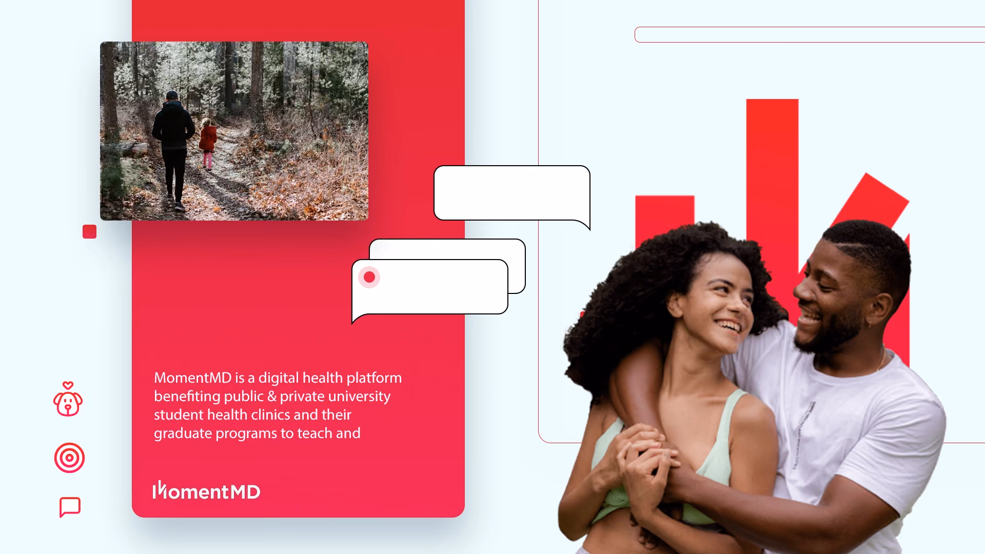 Two happy families reflect the positive impact of digital health. MomentMD connects people and communities through well-being and accessible healthcare.