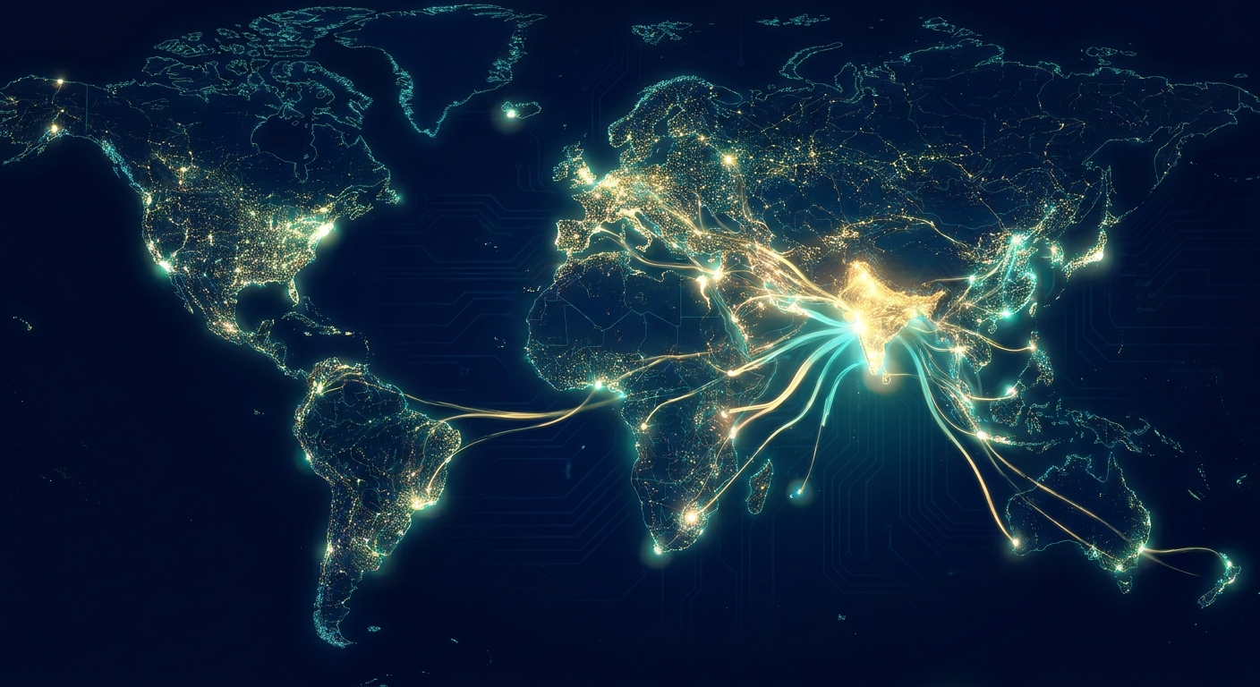 Global hiring from India network map showing connections to MENA, SEA, EMEA, and North America