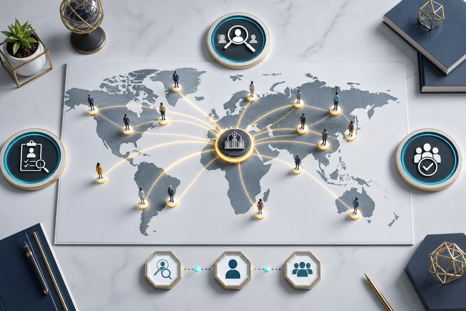 passive candidate sourcing strategy framework showing global talent discovery and specialist agency network