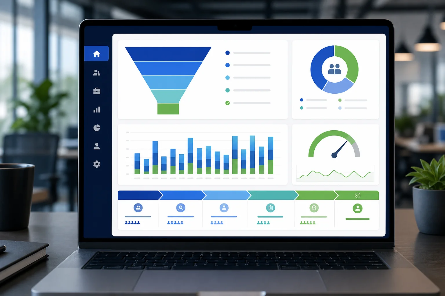 Recruitment analytics dashboard showing passive talent pipeline metrics, funnel stages, and source-of-hire data
