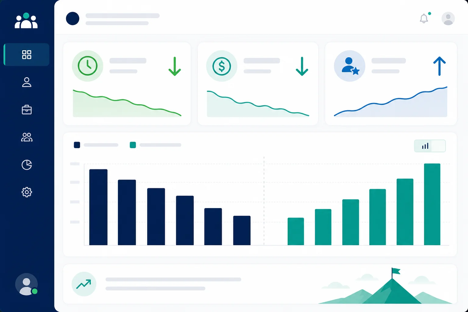 Recruitment analytics dashboard showing improved KPIs after vendor consolidation including time-to-fill and cost-per-hire