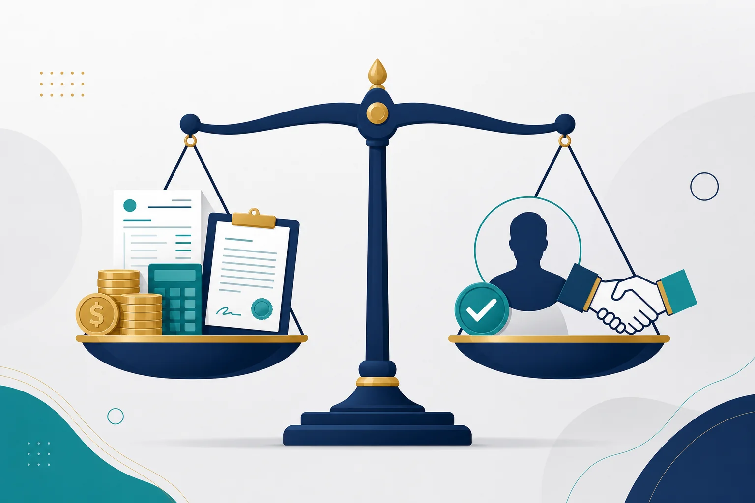 Balance scale comparing recruitment costs against successful hire outcomes, illustrating total cost of ownership in recruitment technology