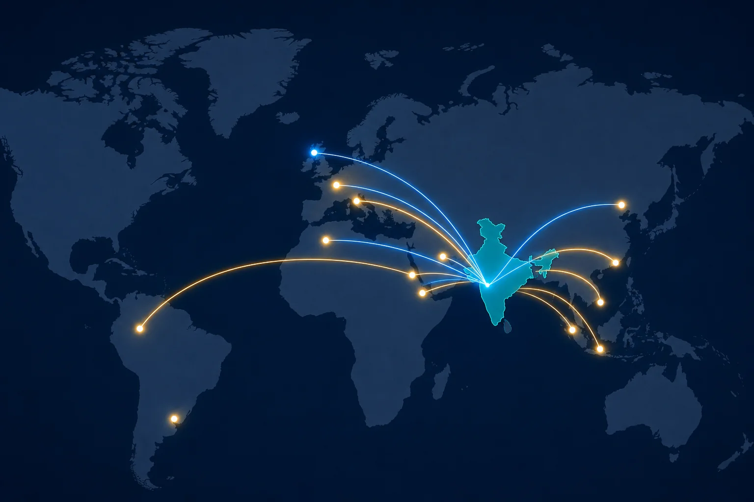 India as a central hiring hub with global connections to APAC, EMEA, MENA, and LATAM recruitment markets