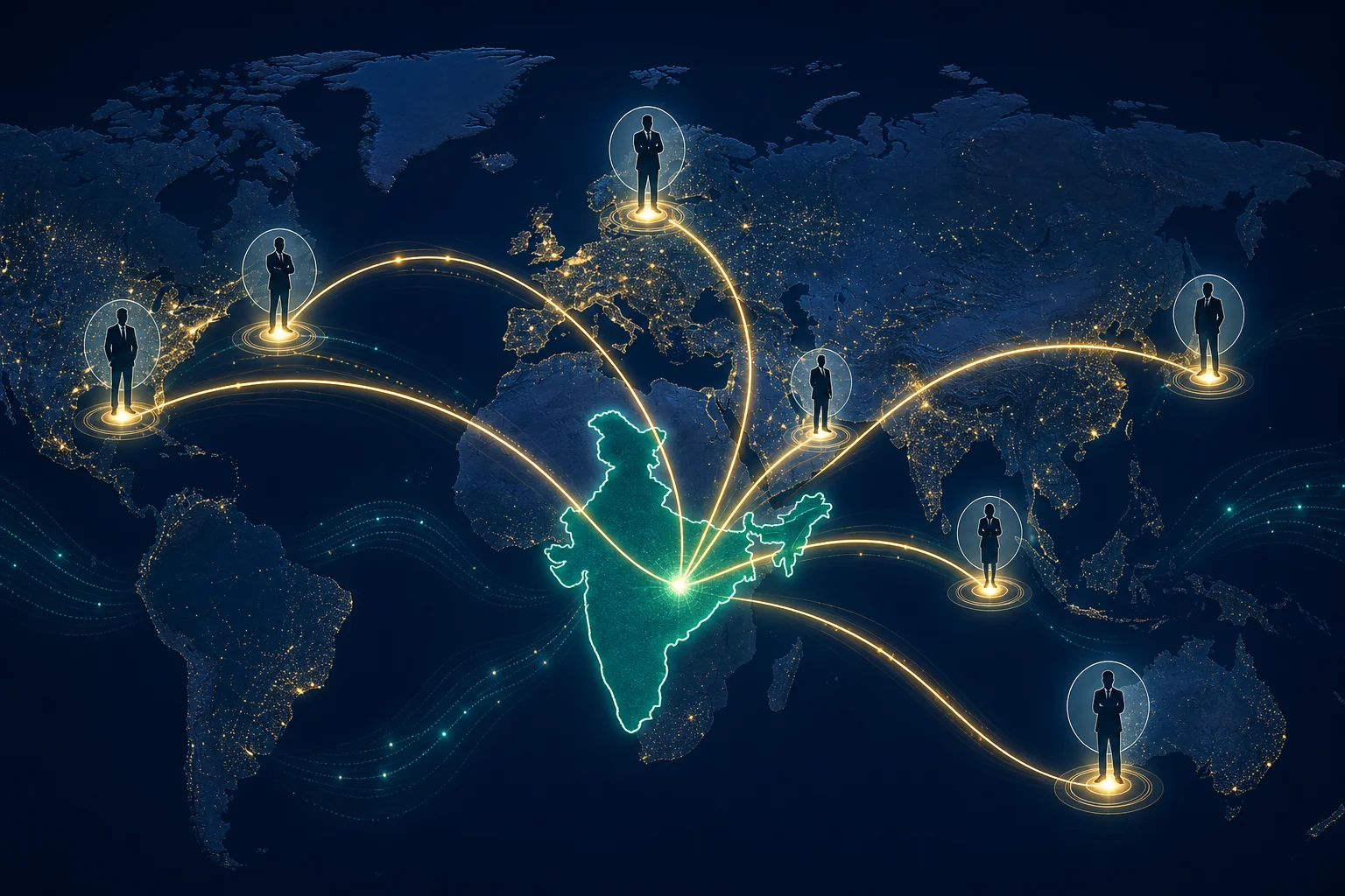 India as a global hiring hub with connections to leadership talent markets across MENA, Southeast Asia, Europe, and the Americas