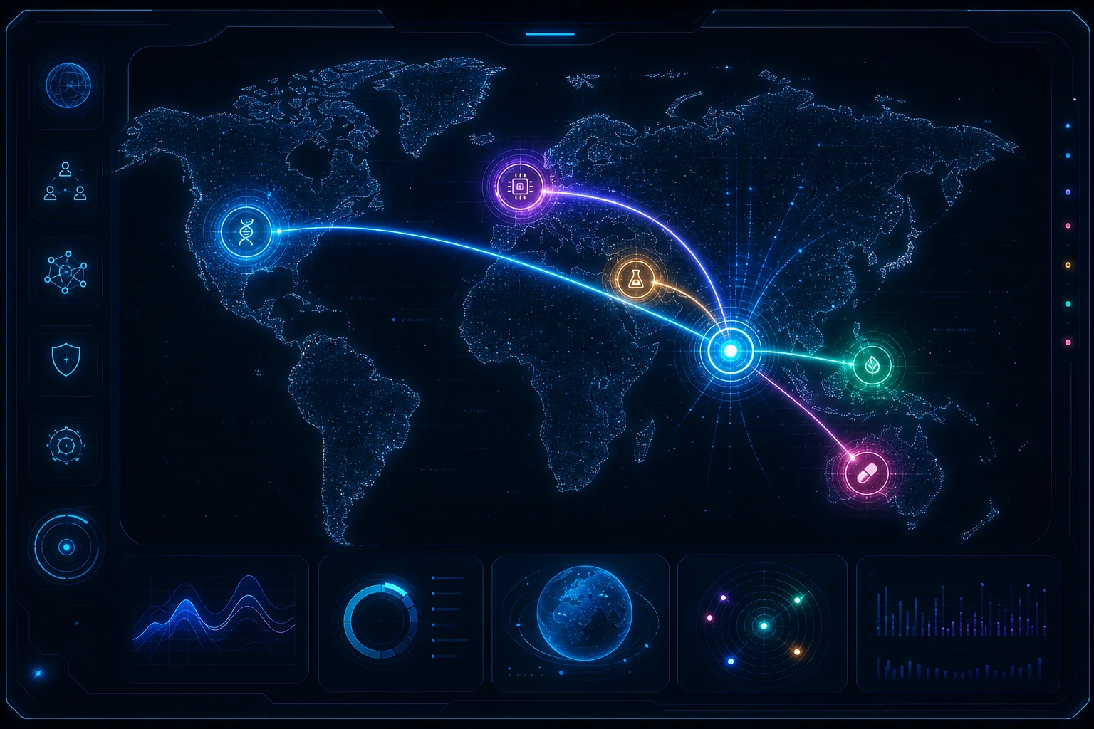AI-powered matching connecting job requirements to specialist recruiting firms across a global network map