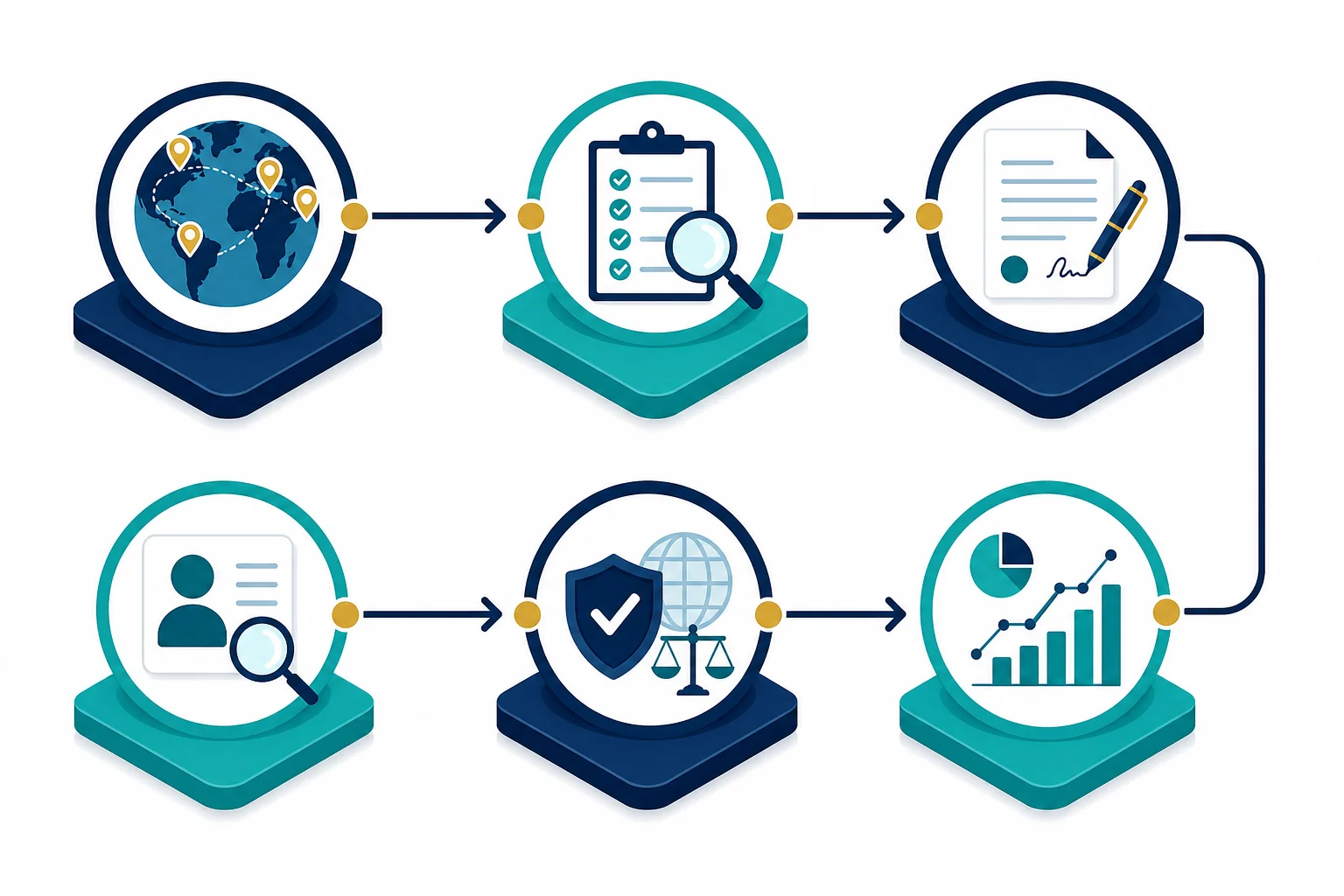 Six-step framework for cross-border hiring from India showing process flow from market mapping to performance measurement