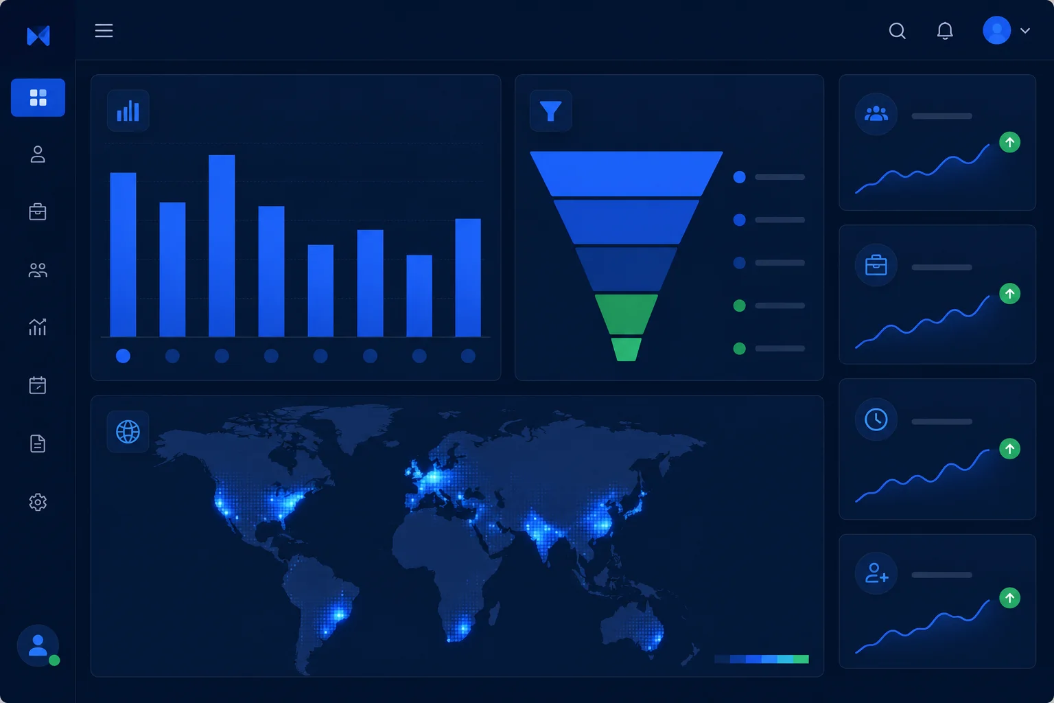 Dashboard showing international hiring KPIs including time-to-fill by region, candidate pipeline funnel, and global hiring activity