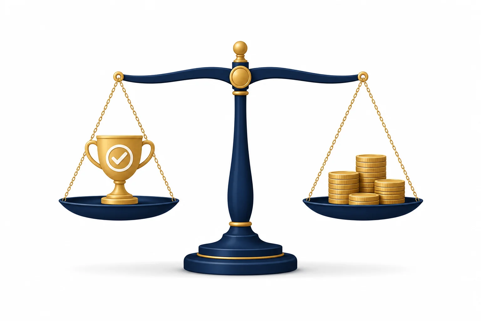 Balanced scale representing fair success-fee recruitment model with payment only on successful hire